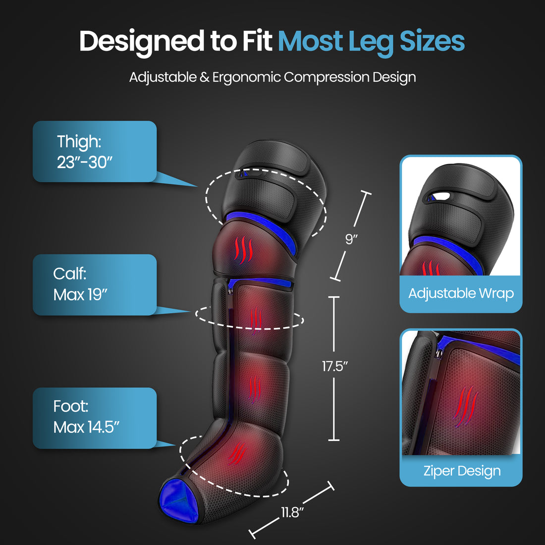 Leg Massager with Heat and Compression for Circulation and Pain Relief, Leg Compression Massager for Feet, Calves and Thighs, with Handheld Controller, 9 Intensities, 6 Mode, 3 Heat, USA Owned